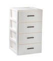 Tradineur - Cajonera de ordenación Rattan de plástico - 4 cajones - Torre de almacenaje multiusos, organizador auxiliar, almacenamiento, baño - 61,5 x 39,5 x 36,5 cm - Color Blanco Roto