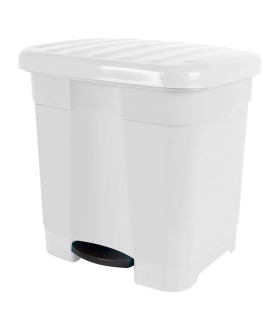 Tradineur - Cubo de basura blanco con pedal 46 litros plástico 45,5 x 43,5 x 39 cm. Contenedor de basura, papelera con separador para colocar dos bolsas, fabricado en España