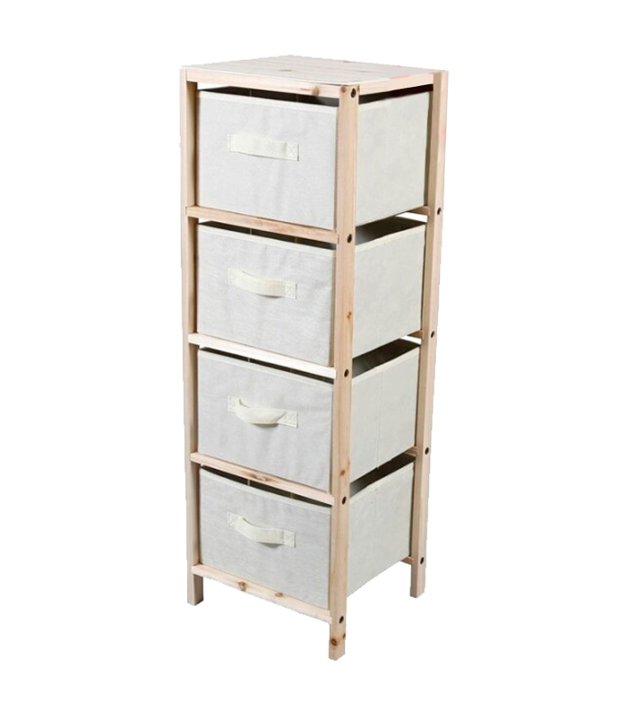 Tradineur - Mesa Auxiliar de madera con 4 alturas - Cajones de tela - Almacenamiento y organización - Incluye tornillos y manual - 31 x 28 x 91 cm