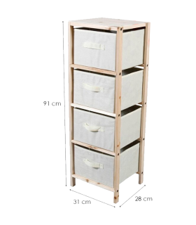 Tradineur - Mesa Auxiliar de madera con 4 alturas - Cajones de tela - Almacenamiento y organización - Incluye tornillos y manual - 31 x 28 x 91 cm