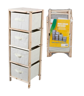 Tradineur - Mesa Auxiliar de madera con 4 alturas - Cajones de tela - Almacenamiento y organización - Incluye tornillos y manual - 31 x 28 x 91 cm