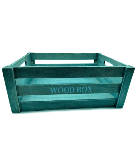 Tradineur - Caja de madera con asas "Wood Box" - Almacenamiento y organización - Caja Multiusos, Decoración, Herramientas, cocina, etc. - 38 x 28 x 15 cm - Color Gris Azulado