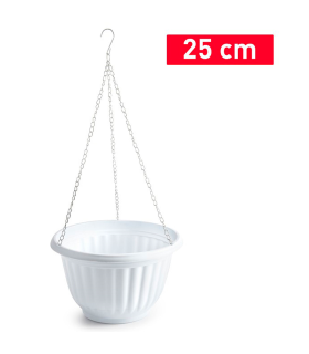 Tradineur - Maceta redonda colgante de plástico, tiesto, macetero, recipiente para plantas, flores, balcón, terraza, hogar, fabricada en España (Blanco, 25 x 15 cm)