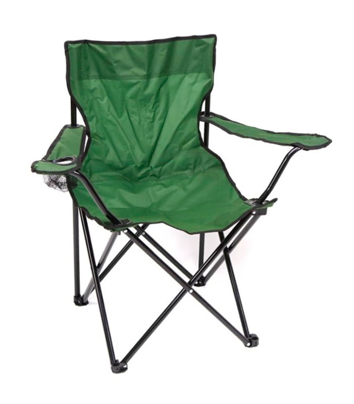 Tradineur - Silla de camping plegable con reposabrazos y portavasos, acero y poliéster, incluye bolsa de transporte, máximo 90 kg, acampada, pesca, jardín (Verde - 80 x 80 x 45 cm)