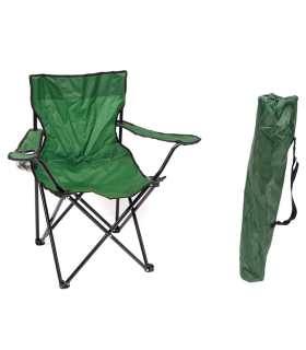 Tradineur - Silla de camping plegable con reposabrazos y portavasos, acero y poliéster, incluye bolsa de transporte, máximo 90 kg, acampada, pesca, jardín (Verde - 80 x 80 x 45 cm)