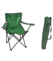 Tradineur - Silla de camping plegable con reposabrazos y portavasos, acero y poliéster, incluye bolsa de transporte, máximo 90 kg, acampada, pesca, jardín (Verde - 80 x 80 x 45 cm)