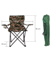 Tradineur - Silla de camping plegable, incluye reposabrazos y portavasos, acero y poliéster, incluye bolsa de transporte, máximo 90 kg, acampada, pesca, jardín (Camuflaje - 80 x 80 x 50 cm)