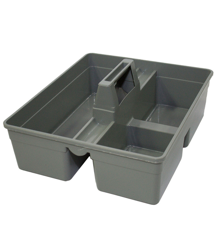 Bandeja de plástico de color gris para guardar utensilios de limpieza, de 11x 38 x 32,5 cm. Caja almacenamiento para trabajos de limpieza.