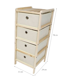 Tradineur - Mueble Auxiliar de madera con 4 Niveles - Cajones de tela - Cajonera, cómoda - Almacenamiento y organización - Incluye tornillos y manual - 33 x 29 x 70 cm