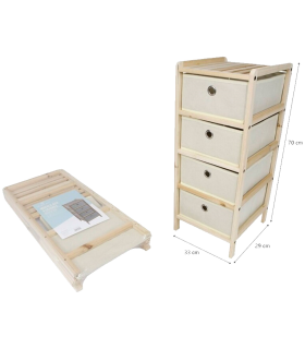 Tradineur - Mueble Auxiliar de madera con 4 Niveles - Cajones de tela - Cajonera, cómoda - Almacenamiento y organización - Incluye tornillos y manual - 33 x 29 x 70 cm