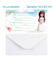 Tradineur - Set de 10 invitaciones con sobre para Primera Comunión, papel, amigos, familia, fiestas, celebraciones religiosas (Niña, 16 x 8,5 cm)