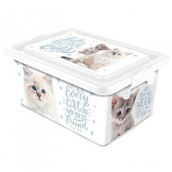 Tradineur - Caja de plástico con tapa y cierres laterales clip, cajón de almacenaje multiusos, ordenación, objetos, hogar, fabri
