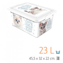 Tradineur - Caja de plástico con tapa y cierres laterales clip, cajón de almacenaje multiusos, ordenación, objetos, hogar, fabri