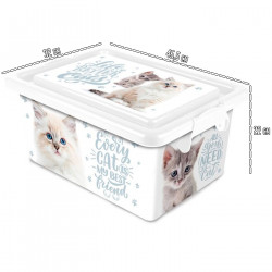 Tradineur - Caja de plástico con tapa y cierres laterales clip, cajón de almacenaje multiusos, ordenación, objetos, hogar, fabri
