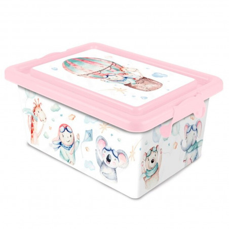 Tradineur - Caja de plástico con tapa y cierres laterales clip, cajón de almacenaje multiusos, ordenación, objetos, hogar, fabri