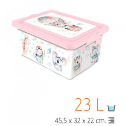 Tradineur - Caja de plástico con tapa y cierres laterales clip, cajón de almacenaje multiusos, ordenación, objetos, hogar, fabri