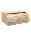 Tradineur - Pack de 2 paneras de madera con tapa de persiana 15,5 x 35,2 x 24,5 cm, contenedor para pan de madera natural, recipiente con tapa deslizante para almacenar pan, bollitos