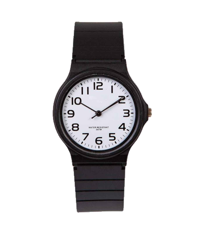 Tradineur - Reloj redondo analógico con esfera blanca y marcadores de números arábigos - Longitud de 23 mm con ventana protectora - Resistente al agua