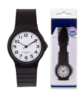 Tradineur - Reloj redondo analógico con esfera blanca y marcadores de números arábigos - Longitud de 23 mm con ventana protectora - Resistente al agua