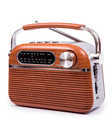 Tradineur - Radio vintage "Blues" clásico con asa - Sintonizador AM/FM/SW - Sintonizador con Indicador - Batería recargable - Bluetooth - Conector USB / Micro SD