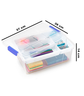 Tradineur - Caja de plástico transparente con tapa Nº 31, incluye bandeja, cajón de almacenaje, ordenación, almacenamiento, fabricada en España, 9 litros, 37 x 26 x 14 cm