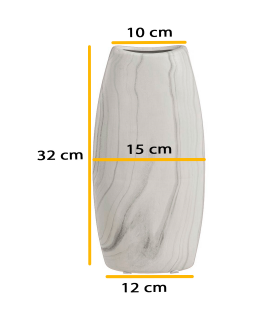 Tradineur - Jarrón de cerámica ovalado, diseño imitación mármol, florero minimalista, recipiente para flores, decoración del hogar, 32 x 15 x 7 cm