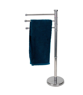 Tradineur - Toallero de pie metálico con 3 barras, base redonda, soporte para toallas, accesorios de baño, aseo (Gris, 85 x 22 cm)