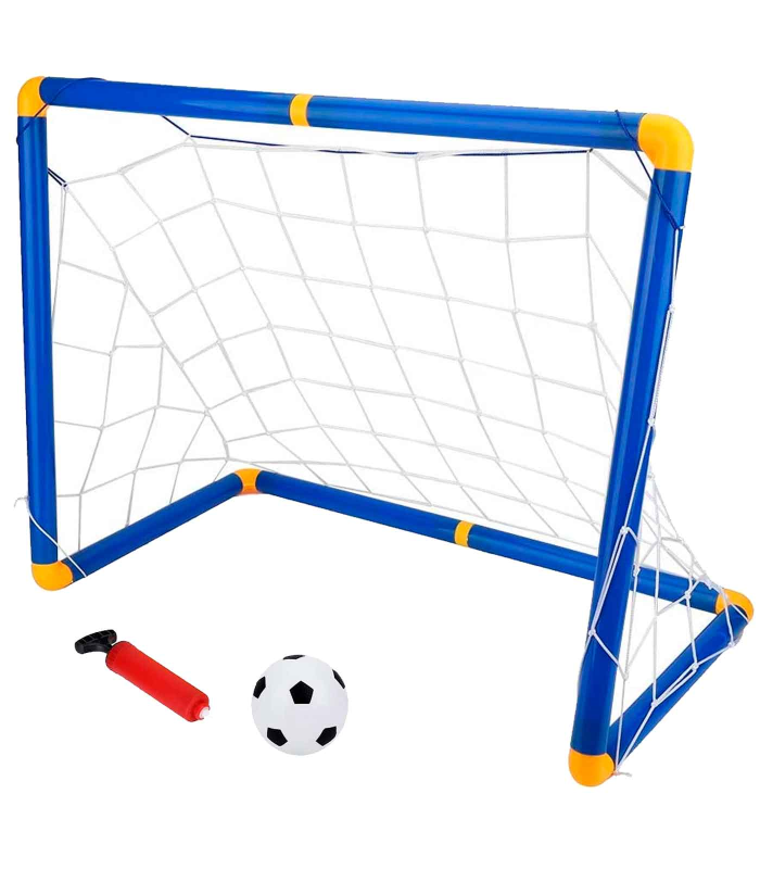 Tradineur - Portería montable de fútbol - Incluye balón de fútbol e inflador - Ideal para niños y para el jardín, la playa o el parque, color y modelo aleatorios