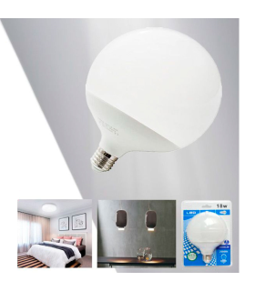 Tradineur - Bombilla LED estándar grande, globo, G120, E27, 18W equivalente a 162W, 1912 lúmenes, 6500K, luz blanca fría, eficiencia energética F, 20000 horas - 18 x 12 cm