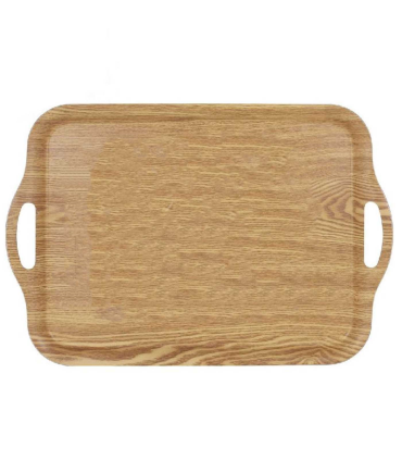 Bandeja de Melamina con asas de 3 x 48,2 x 33 cm, para transportar vajilla o alimentos o como decoración. Fuente de madera resistente y duradera, color claro, ideal para el hogar