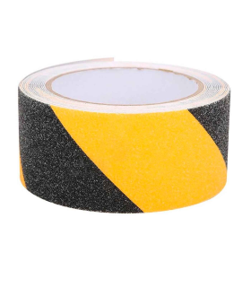 Tradineur - Rollo de cinta antideslizante para escalera, adhesivo fuerte y de larga duración, PVC, interior y exterior (Negro y amarillo - 36 mm x 5 m)