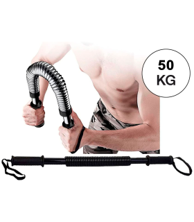 Tradineur - Barra de musculación 50 kg, barra flexible de ejercicio de resistencia, máquina entrenamiento de brazo y pectorales, fitness, muelles de acero, antideslizante, 59 x 4 cm, color aleatorio