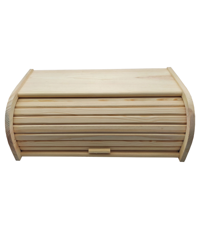 Tradineur - Panera con tapa persiana, madera natural sin tratar, 48 x 26 x 16,5 cm, contenedor, recipiente con tapa deslizante para guardar pan