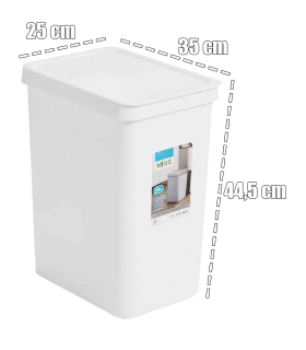 Tradineur - Cubo de basura rectangular con tapa - Fabricado en Plástico - Capacidad de 28 Litros - 44,5 x 35 x 25 cm - Color Blanco