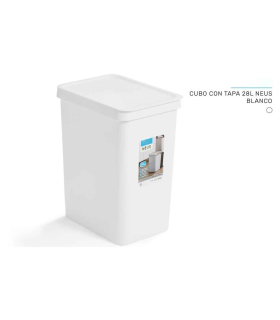 Tradineur - Cubo de basura rectangular con tapa - Fabricado en Plástico - Capacidad de 28 Litros - 44,5 x 35 x 25 cm - Color Blanco