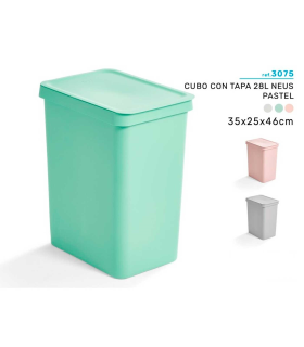 Tradineur - Cubo de basura rectangular con tapa - Fabricado en Plástico - Capacidad de 28 Litros - 44,5 x 35 x 25 cm - Color Pastel Aleatorio (Rosa - Verde)