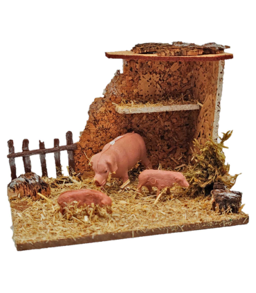 Tradineur - Corral de animales para belén navideño, resina y corcho, granja para nacimiento, figura decorativa pesebre, navidad, 7,5 x 10,5 x 7,5 cm, modelo aleatorio