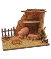 Tradineur - Corral de animales para belén navideño, resina y corcho, granja para nacimiento, figura decorativa pesebre, navidad, 7,5 x 10,5 x 7,5 cm, modelo aleatorio