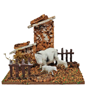 Tradineur - Corral de animales para belén navideño, resina y corcho, granja para nacimiento, figura decorativa pesebre, navidad, 7,5 x 10,5 x 7,5 cm, modelo aleatorio