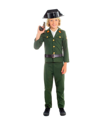 Tradineur - Disfraz infantil de guardia civil, agente, fibra sintética, incluye chaqueta, pantalón y cinturón, carnaval, Halloween, cosplay, niños (5-6 años)