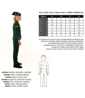 Tradineur - Disfraz infantil de guardia civil, agente, fibra sintética, incluye chaqueta, pantalón y cinturón, carnaval, Halloween, cosplay, niños (5-6 años)