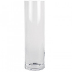 Tradineur - Jarrón de cristal cilíndrico decorativo 40 x 10 cm, florero tubular transparente, sencillo, moderno para decorar el