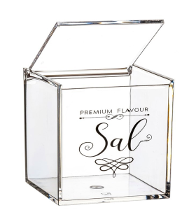 Tradineur - Set de salero y azucarero transparentes de metacrilato con tapa, recipientes para guardar sal y azúcar, condimentos de cocina (Premium, 10 y 9 cm)