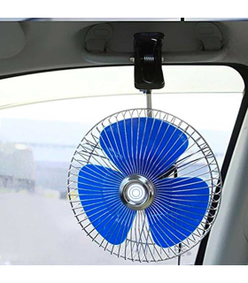 Tradineur - Ventilador oscilante para coche, pinza ajustable, 12V, 8W, cable de 1,7 m para mechero, 3 aspas, portátil, Ø 18 cm, color aleatorio