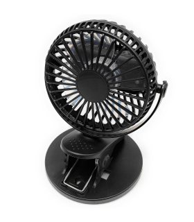 Tradineur - Mini ventilador recargable portátil con pinza, rotación 360º, 3 velocidades, silencioso, diseño compacto, 22 x 10,5 x 3,5 cm, color aleatorio