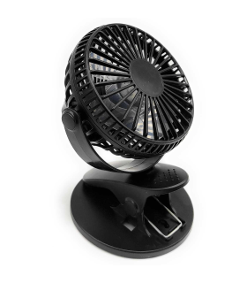 Tradineur - Mini ventilador recargable portátil con pinza, rotación 360º, 3 velocidades, silencioso, diseño compacto, 22 x 10,5 x 3,5 cm, color aleatorio