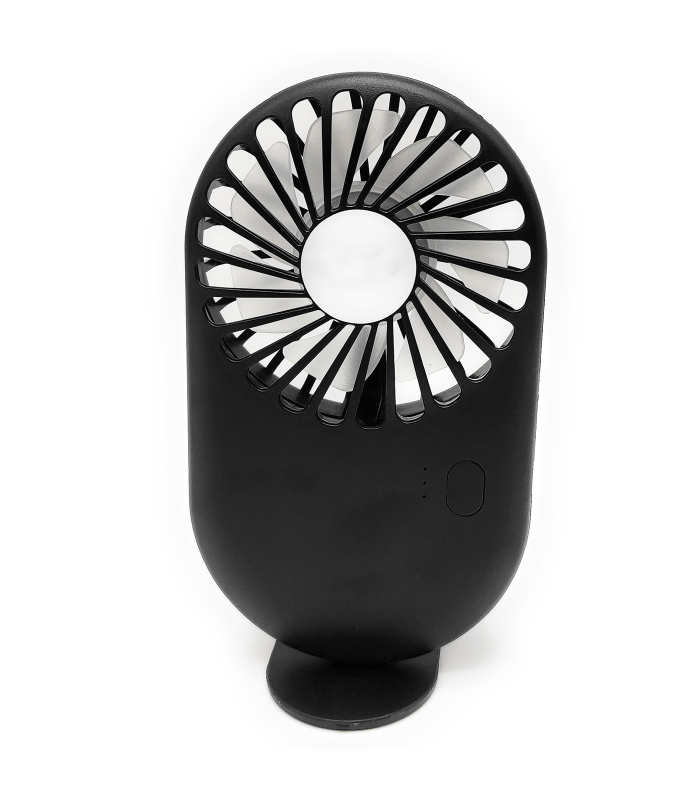 Tradineur - Mini ventilador portátil recargable con soporte, ventilador de mano, 3 velocidades, silencioso, diseño compacto, 13,8 x 7,8 x 2,7 cm, color aleatorio