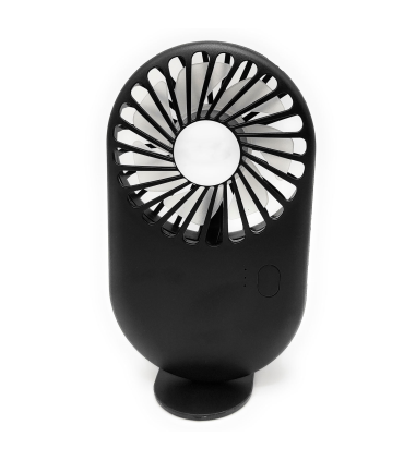 Tradineur - Mini ventilador portátil recargable con soporte, ventilador de mano, 3 velocidades, silencioso, diseño compacto, 13,8 x 7,8 x 2,7 cm, color aleatorio