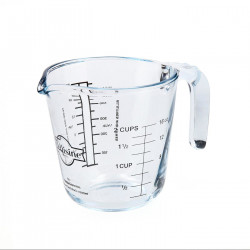 Tradineur - Jarra de vidrio medidora de 500 ml, diferentes tipos de medidas, 12 x 12 x 16 cm, vaso medidor con asa válido para m