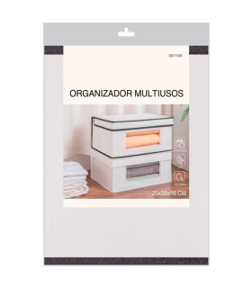 Tradineur - Organizador de tela con ventana, caja plegable, ordenación, ropa, armario, almacenamiento, mantas, sábanas, 25 x 35 x 16 cm, color aleatorio